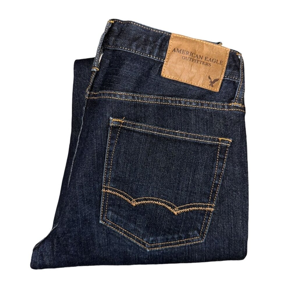 American Eagle Outfitters AEO Skinny Leg Jeans Mens 31 28 Dark Wash Logo Denim